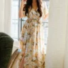 BB Custom Sicily Satin Maxi Dress | Taupe Floral Dresses