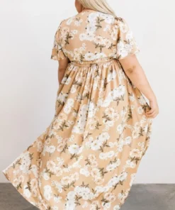 BB Custom Sicily Satin Maxi Dress | Taupe Floral Dresses
