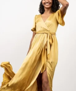 BB Custom Sicily Satin Maxi Dress | Yellow Dresses