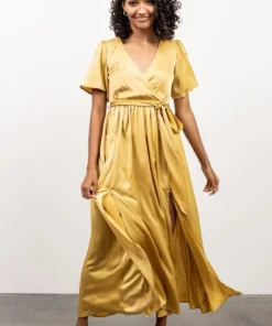 BB Custom Sicily Satin Maxi Dress | Yellow Dresses