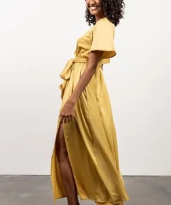 BB Custom Sicily Satin Maxi Dress | Yellow Dresses
