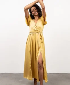 BB Custom Sicily Satin Maxi Dress | Yellow Dresses
