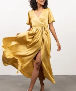 BB Custom Sicily Satin Maxi Dress | Yellow Dresses