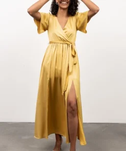 BB Custom Sicily Satin Maxi Dress | Yellow Dresses