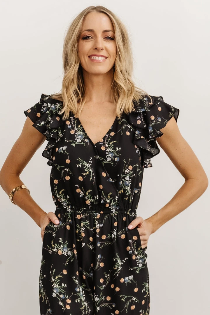 KM Silvia Ruffle Jumpsuit | Black Floral Mother Of The Bride 6 KM Silvia Ruffle Jumpsuit | Black Floral Mother Of The Bride