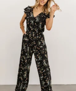 KM Silvia Ruffle Jumpsuit | Black Floral Mother Of The Bride 13 KM Silvia Ruffle Jumpsuit | Black Floral Mother Of The Bride