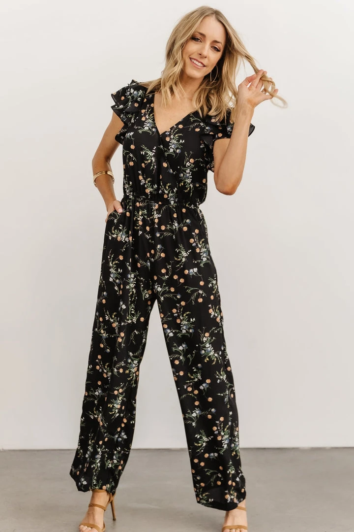 KM Silvia Ruffle Jumpsuit | Black Floral Mother Of The Bride 7 KM Silvia Ruffle Jumpsuit | Black Floral Mother Of The Bride