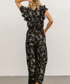 KM Silvia Ruffle Jumpsuit | Black Floral Mother Of The Bride 10 KM Silvia Ruffle Jumpsuit | Black Floral Mother Of The Bride