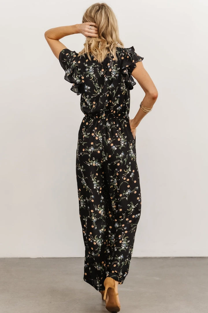 KM Silvia Ruffle Jumpsuit | Black Floral Mother Of The Bride 4 KM Silvia Ruffle Jumpsuit | Black Floral Mother Of The Bride