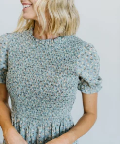 HAY Skylar Smocked Midi Dress | Blue Floral Dresses