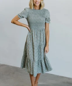HAY Skylar Smocked Midi Dress | Blue Floral Dresses