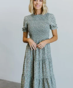 HAY Skylar Smocked Midi Dress | Blue Floral Dresses