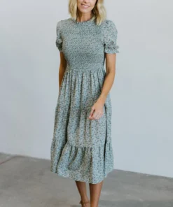 HAY Skylar Smocked Midi Dress | Blue Floral Dresses