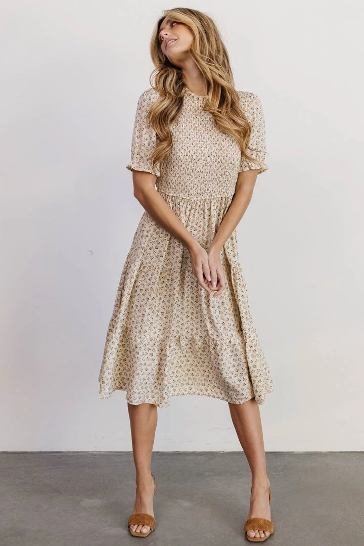 HAY Skylar Smocked Midi Dress | Yellow Floral 6 HAY Skylar Smocked Midi Dress | Yellow Floral