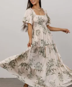 BB Custom Southampton Smocked Maxi Dress | Sage Floral Maxi Dresses