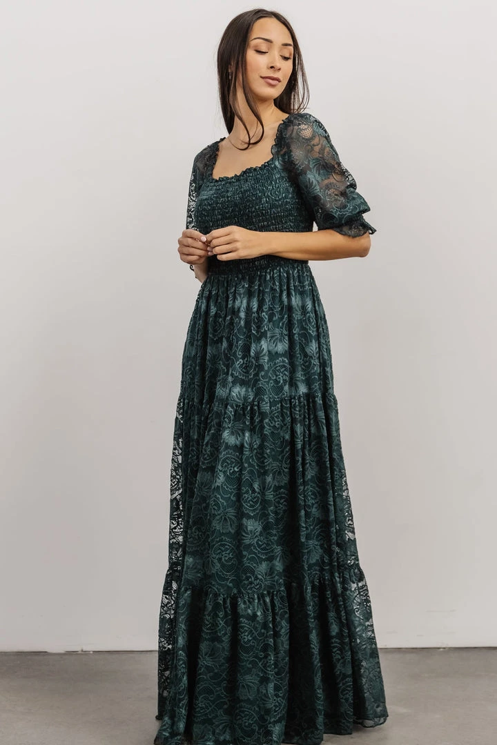 BB Custom Dresses Stella Smocked Lace Maxi Dress | Deep Topaz 4 BB Custom Dresses Stella Smocked Lace Maxi Dress | Deep Topaz