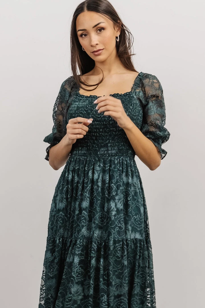 BB Custom Dresses Stella Smocked Lace Maxi Dress | Deep Topaz 3 BB Custom Dresses Stella Smocked Lace Maxi Dress | Deep Topaz