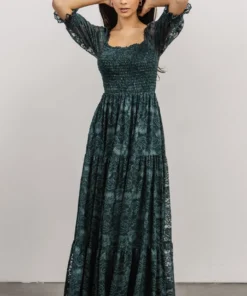 BB Custom Dresses Stella Smocked Lace Maxi Dress | Deep Topaz