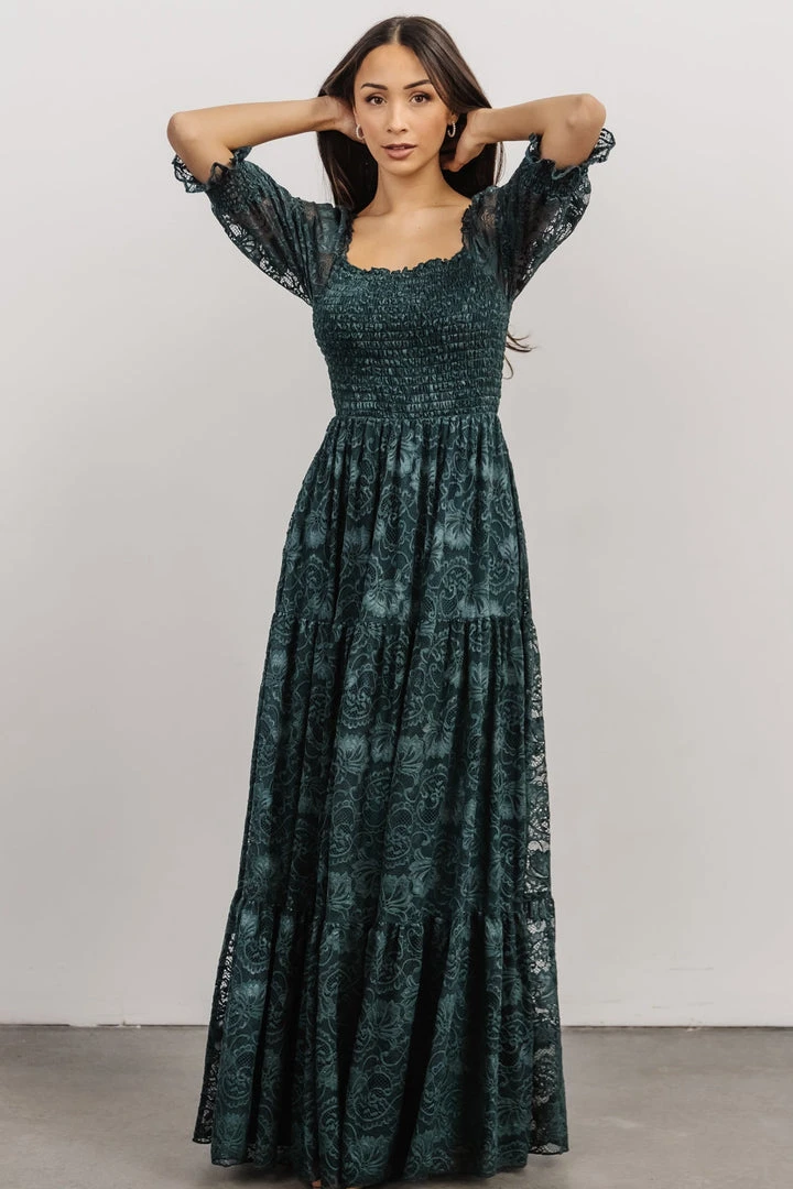 BB Custom Dresses Stella Smocked Lace Maxi Dress | Deep Topaz 1 BB Custom Dresses Stella Smocked Lace Maxi Dress | Deep Topaz