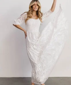 BB Custom Stella Smocked Lace Maxi Dress | Off White Dresses