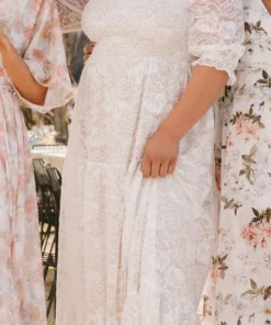 BB Custom Stella Smocked Lace Maxi Dress | Off White Dresses