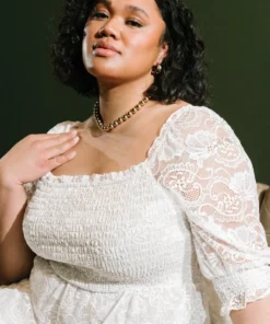 BB Custom Stella Smocked Lace Maxi Dress | Off White Dresses