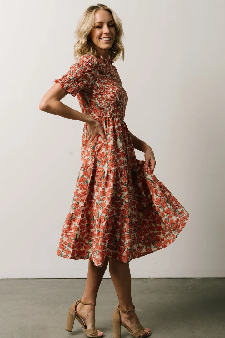 HAY Suzette Smocked Midi Dress | Coral Floral Dresses 6 HAY Suzette Smocked Midi Dress | Coral Floral Dresses