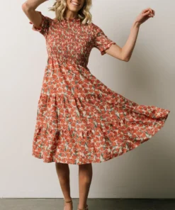 HAY Suzette Smocked Midi Dress | Coral Floral Dresses