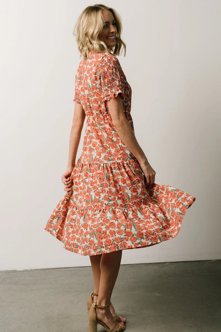 HAY Suzette Smocked Midi Dress | Coral Floral Dresses 4 HAY Suzette Smocked Midi Dress | Coral Floral Dresses