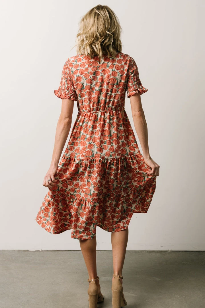 HAY Suzette Smocked Midi Dress | Coral Floral Dresses 3 HAY Suzette Smocked Midi Dress | Coral Floral Dresses