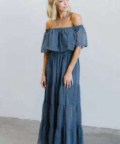 BB Custom Dresses Swiss Dot Maxi Dress | Blue