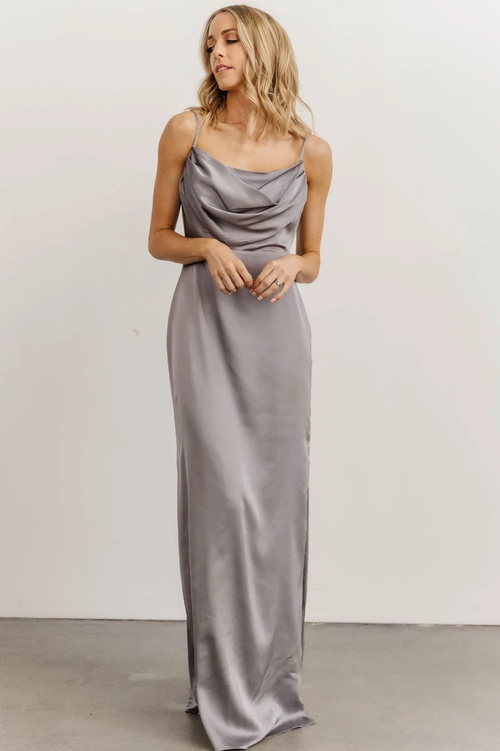 SL Sydney Satin Gown | Silver 1 SL Sydney Satin Gown | Silver