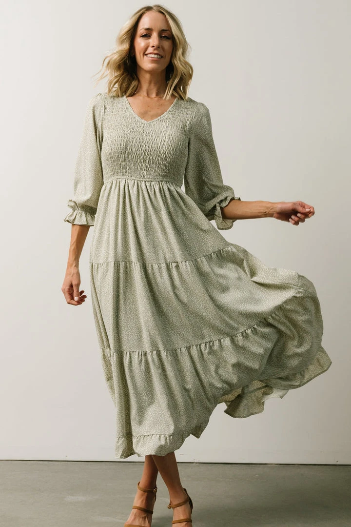 POL Tarryn Smocked Midi Dress | Dusty Olive Floral 5 POL Tarryn Smocked Midi Dress | Dusty Olive Floral