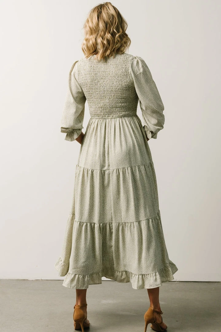 POL Tarryn Smocked Midi Dress | Dusty Olive Floral 3 POL Tarryn Smocked Midi Dress | Dusty Olive Floral