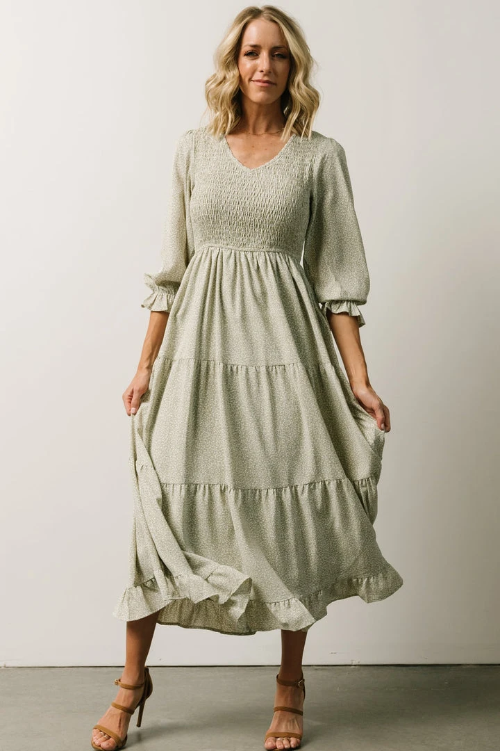 POL Tarryn Smocked Midi Dress | Dusty Olive Floral 2 POL Tarryn Smocked Midi Dress | Dusty Olive Floral