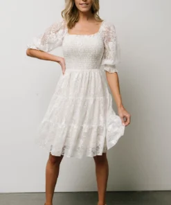 BB Custom Dresses Tate Smocked Lace Short Dress | Off White
