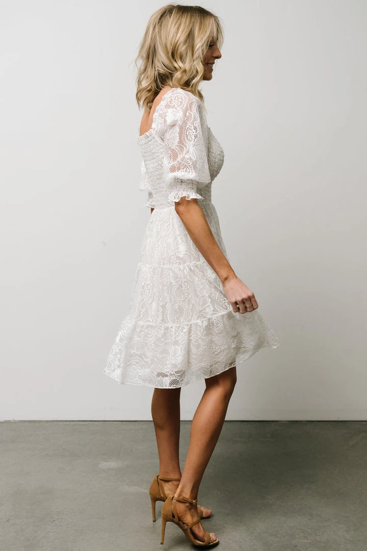 BB Custom Dresses Tate Smocked Lace Short Dress | Off White 5 BB Custom Dresses Tate Smocked Lace Short Dress | Off White