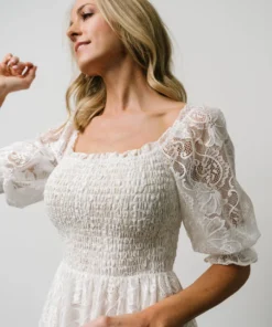 BB Custom Dresses Tate Smocked Lace Short Dress | Off White