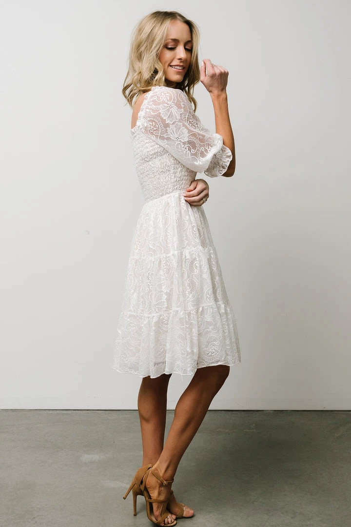 BB Custom Dresses Tate Smocked Lace Short Dress | Off White 4 BB Custom Dresses Tate Smocked Lace Short Dress | Off White