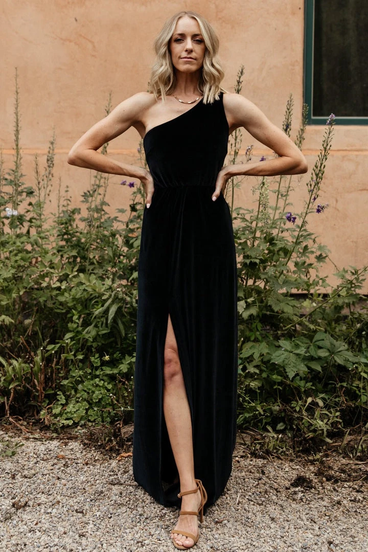 BB Custom Tatiana Velvet One Shoulder Maxi Dress | Black 2 BB Custom Tatiana Velvet One Shoulder Maxi Dress | Black