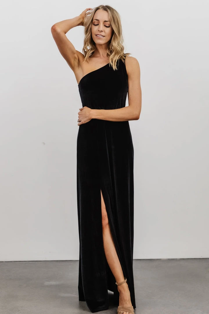 BB Custom Tatiana Velvet One Shoulder Maxi Dress | Black 5 BB Custom Tatiana Velvet One Shoulder Maxi Dress | Black