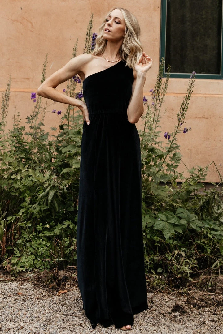 BB Custom Tatiana Velvet One Shoulder Maxi Dress | Black 1 BB Custom Tatiana Velvet One Shoulder Maxi Dress | Black