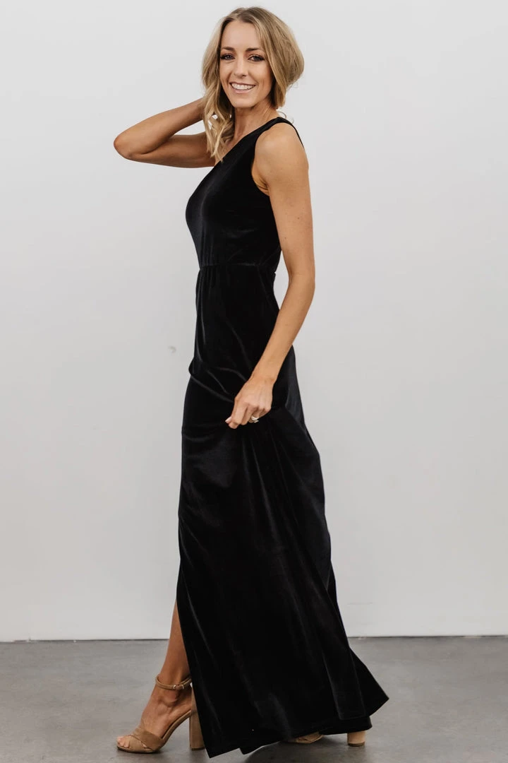 BB Custom Tatiana Velvet One Shoulder Maxi Dress | Black 6 BB Custom Tatiana Velvet One Shoulder Maxi Dress | Black
