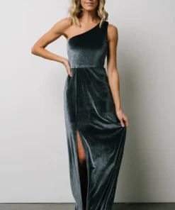 BB Custom Maxi Dresses Tatiana Velvet One Shoulder Maxi Dress | Slate Blue 13 BB Custom Maxi Dresses Tatiana Velvet One Shoulder Maxi Dress | Slate Blue