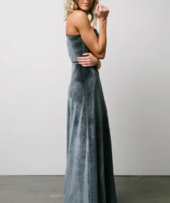 BB Custom Maxi Dresses Tatiana Velvet One Shoulder Maxi Dress | Slate Blue 9 BB Custom Maxi Dresses Tatiana Velvet One Shoulder Maxi Dress | Slate Blue