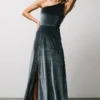BB Custom Maxi Dresses Tatiana Velvet One Shoulder Maxi Dress | Slate Blue