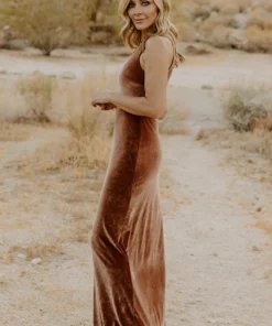 BB Custom Dresses Tatiana Velvet One Shoulder Maxi Dress | Bronze 18 BB Custom Dresses Tatiana Velvet One Shoulder Maxi Dress | Bronze