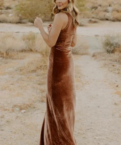 BB Custom Dresses Tatiana Velvet One Shoulder Maxi Dress | Bronze