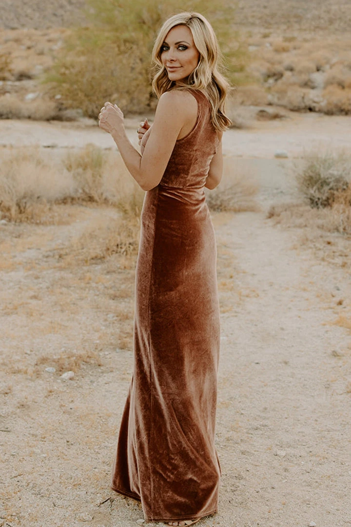 BB Custom Dresses Tatiana Velvet One Shoulder Maxi Dress | Bronze 2 BB Custom Dresses Tatiana Velvet One Shoulder Maxi Dress | Bronze