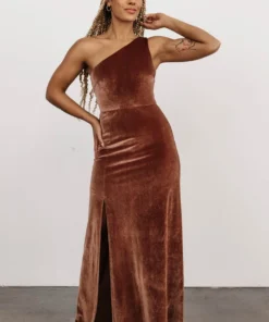 BB Custom Dresses Tatiana Velvet One Shoulder Maxi Dress | Bronze 20 BB Custom Dresses Tatiana Velvet One Shoulder Maxi Dress | Bronze